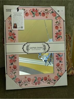 SAPNA SHAH 12" X 16" Pink Floral Flowers Designer Rectangle Accent Mirror